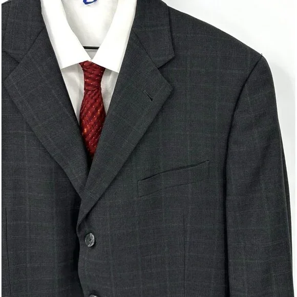JOSEPH ABBOUD jacket blazer sport coat windowpane plaid charcoal gray 44L - Picture 4 of 9